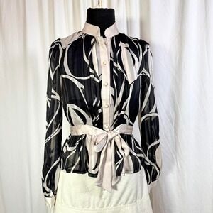 Vintage Maha-Yana Abstract Sheer Tie-Waist Blouse – Size S